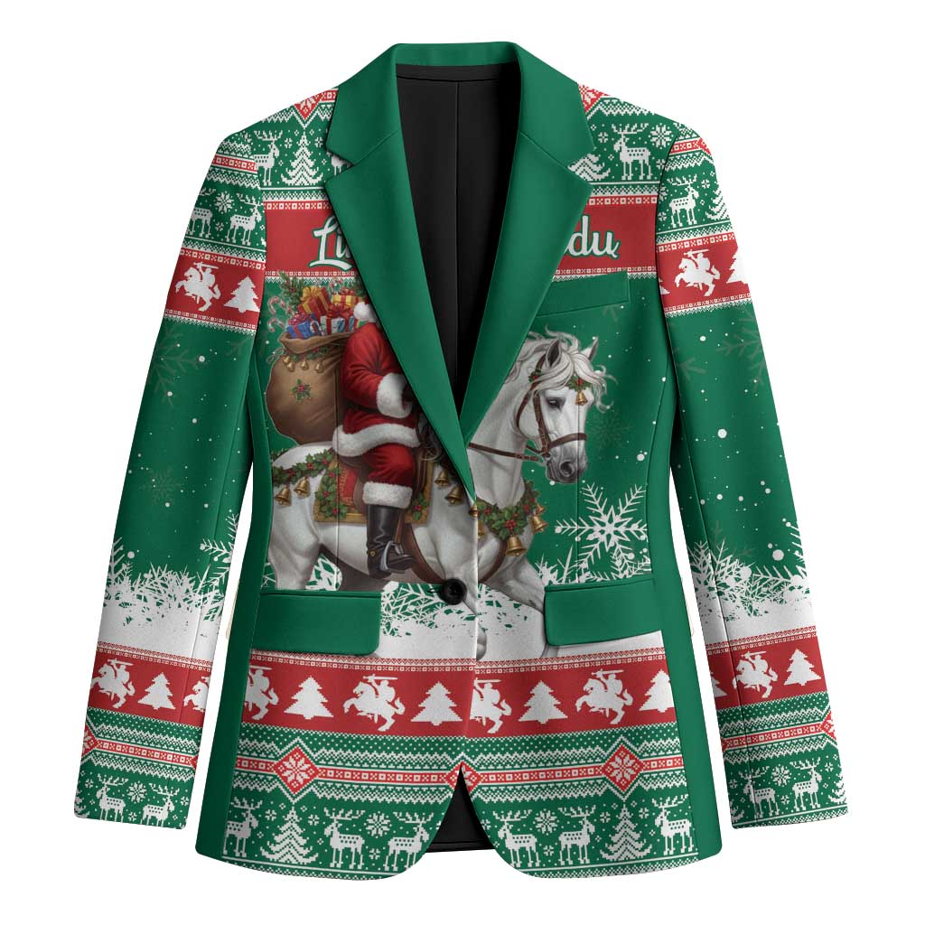 Lithuania Christmas Blazer Santa Riding White Horse Linksmu Kaledu - Wonder Print Shop