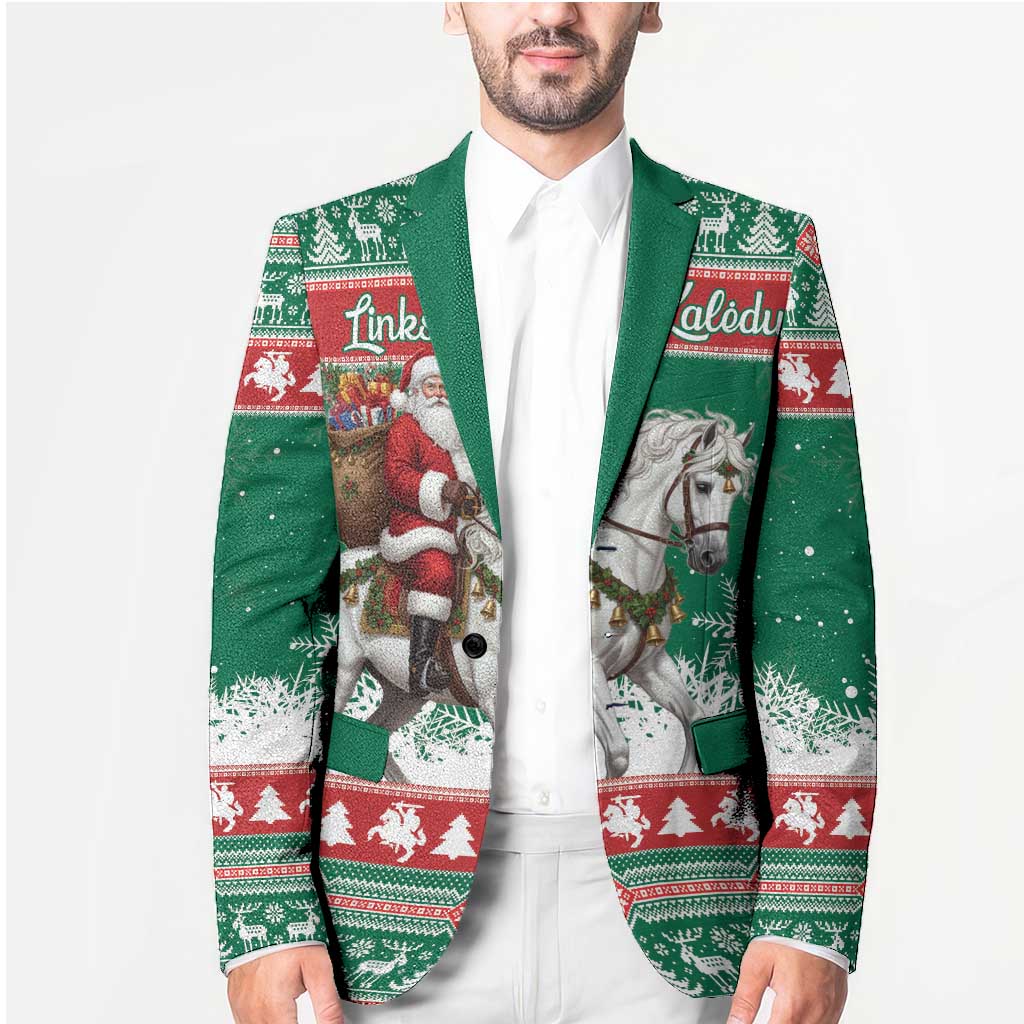Lithuania Christmas Blazer Santa Riding White Horse Linksmu Kaledu - Wonder Print Shop