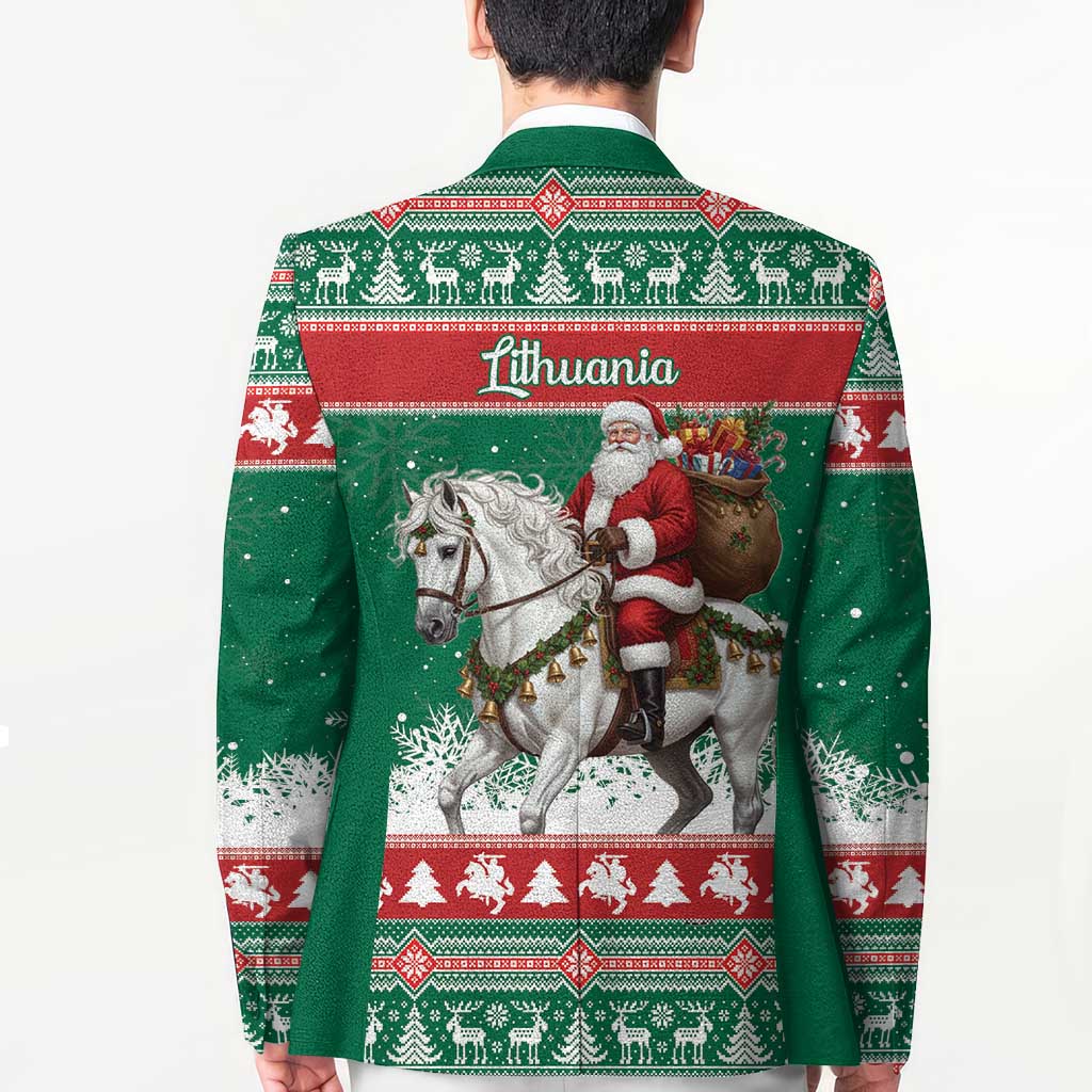 Lithuania Christmas Blazer Santa Riding White Horse Linksmu Kaledu - Wonder Print Shop