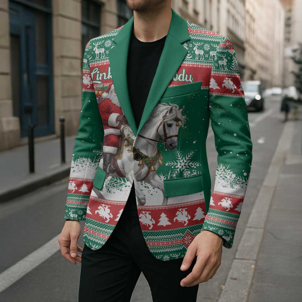 Lithuania Christmas Blazer Santa Riding White Horse Linksmu Kaledu - Wonder Print Shop