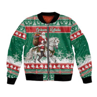 Lithuania Christmas Bomber Jacket Santa Riding White Horse Linksmu Kaledu - Wonder Print Shop