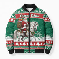 Lithuania Christmas Bomber Puffer Jacket Santa Riding White Horse Linksmu Kaledu - Wonder Print Shop