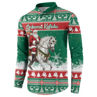Lithuania Christmas Button Sweatshirt Santa Riding White Horse Linksmu Kaledu - Wonder Print Shop