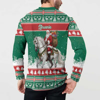 Lithuania Christmas Button Sweatshirt Santa Riding White Horse Linksmu Kaledu - Wonder Print Shop