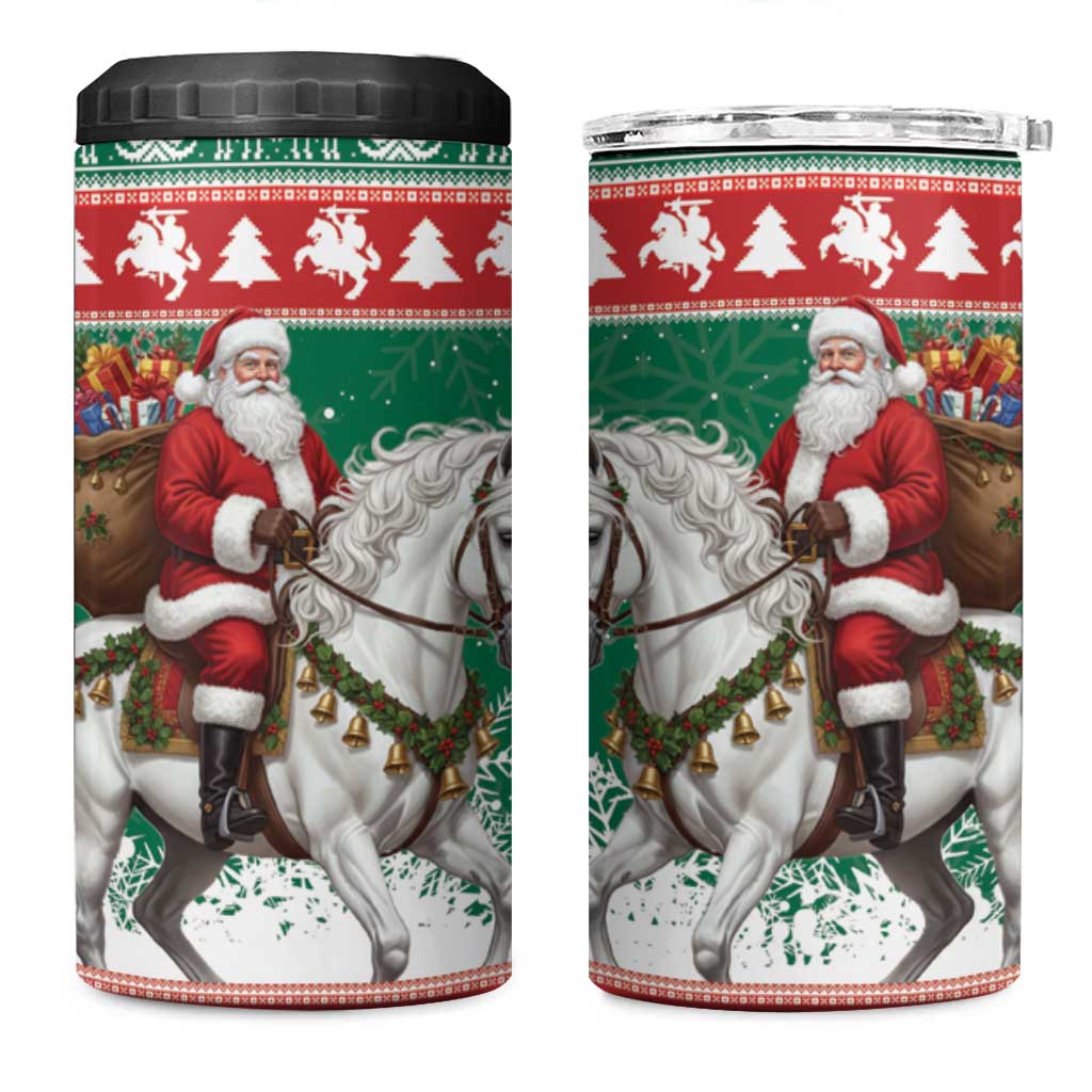 Lithuania Christmas 4 in 1 Can Cooler Tumbler Santa Riding White Horse Linksmu Kaledu - Wonder Print Shop