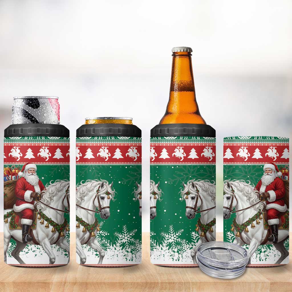 Lithuania Christmas 4 in 1 Can Cooler Tumbler Santa Riding White Horse Linksmu Kaledu - Wonder Print Shop