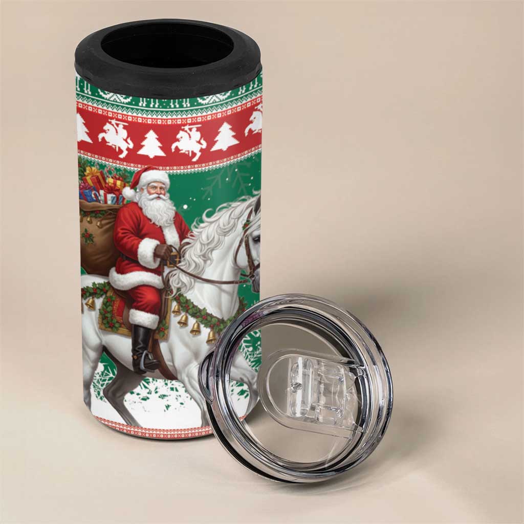 Lithuania Christmas 4 in 1 Can Cooler Tumbler Santa Riding White Horse Linksmu Kaledu - Wonder Print Shop