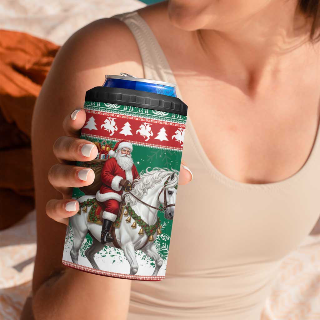Lithuania Christmas 4 in 1 Can Cooler Tumbler Santa Riding White Horse Linksmu Kaledu - Wonder Print Shop