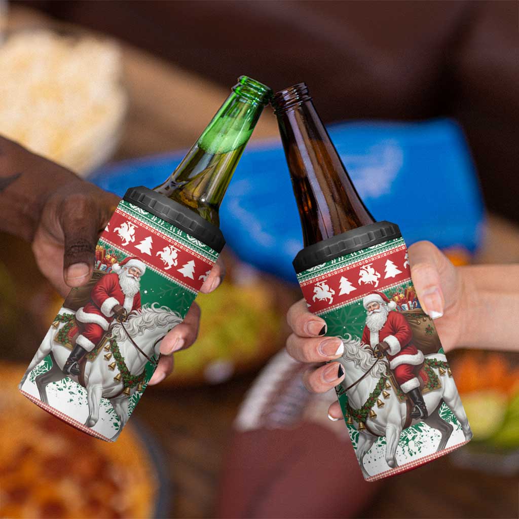 Lithuania Christmas 4 in 1 Can Cooler Tumbler Santa Riding White Horse Linksmu Kaledu - Wonder Print Shop