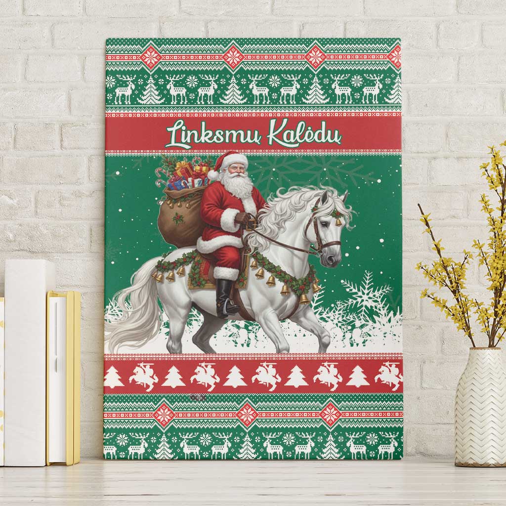 Lithuania Christmas Canvas Wall Art Santa Riding White Horse Linksmu Kaledu - Wonder Print Shop