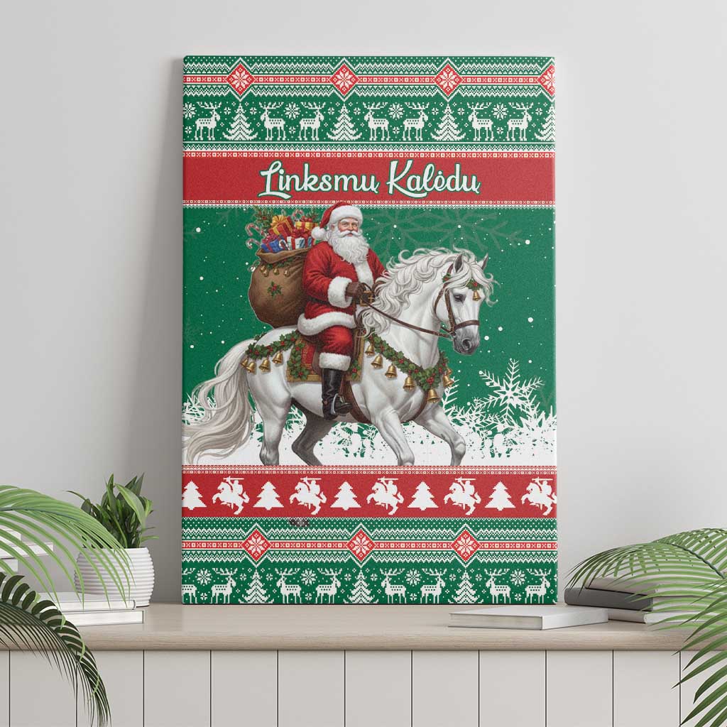 Lithuania Christmas Canvas Wall Art Santa Riding White Horse Linksmu Kaledu - Wonder Print Shop