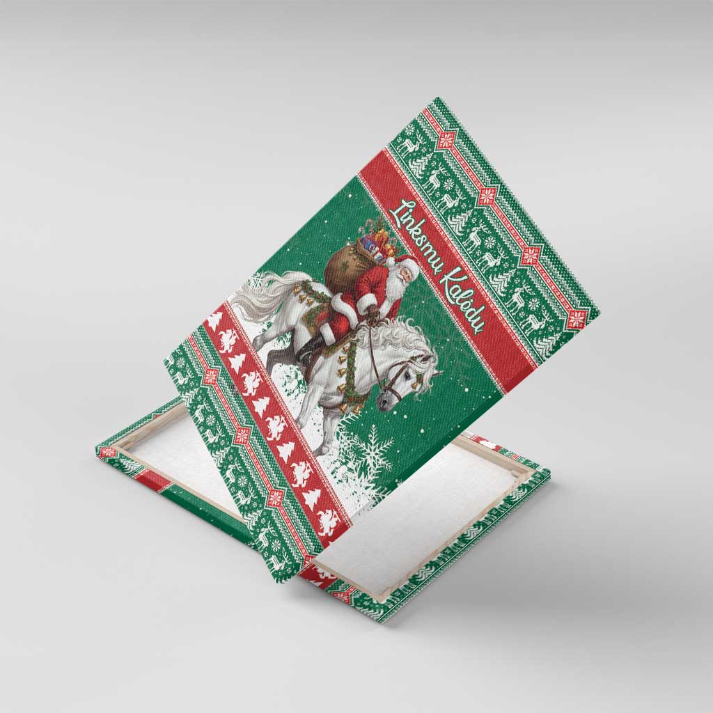 Lithuania Christmas Canvas Wall Art Santa Riding White Horse Linksmu Kaledu - Wonder Print Shop