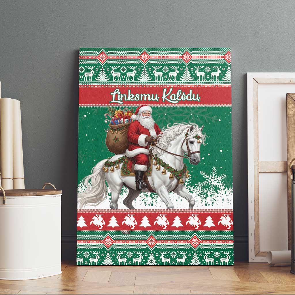Lithuania Christmas Canvas Wall Art Santa Riding White Horse Linksmu Kaledu - Wonder Print Shop