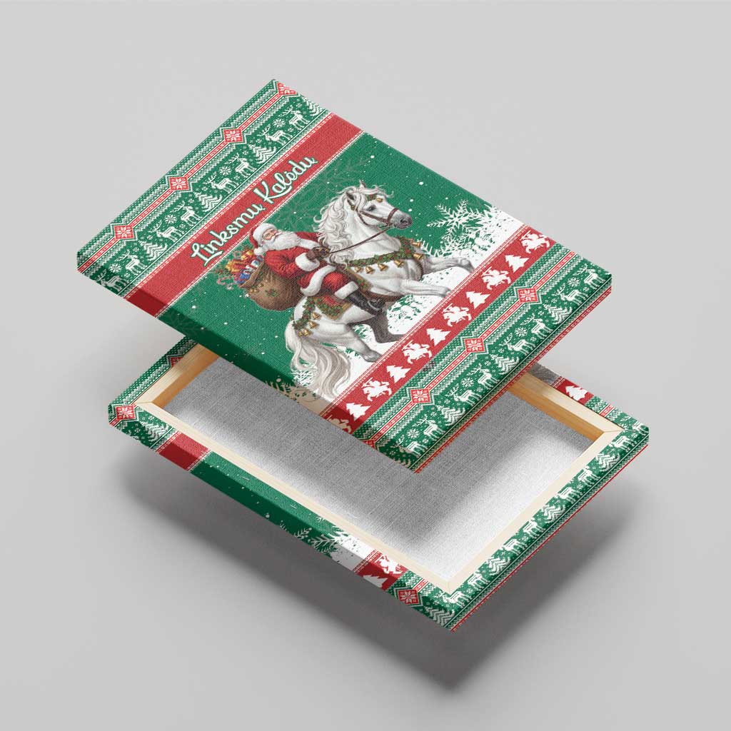 Lithuania Christmas Canvas Wall Art Santa Riding White Horse Linksmu Kaledu - Wonder Print Shop