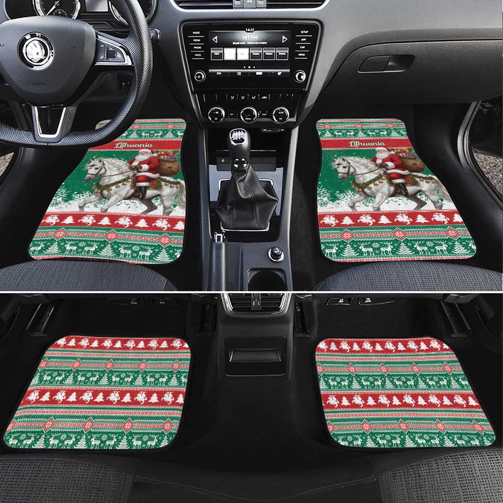 Lithuania Christmas Car Mats Santa Riding White Horse Linksmu Kaledu - Wonder Print Shop