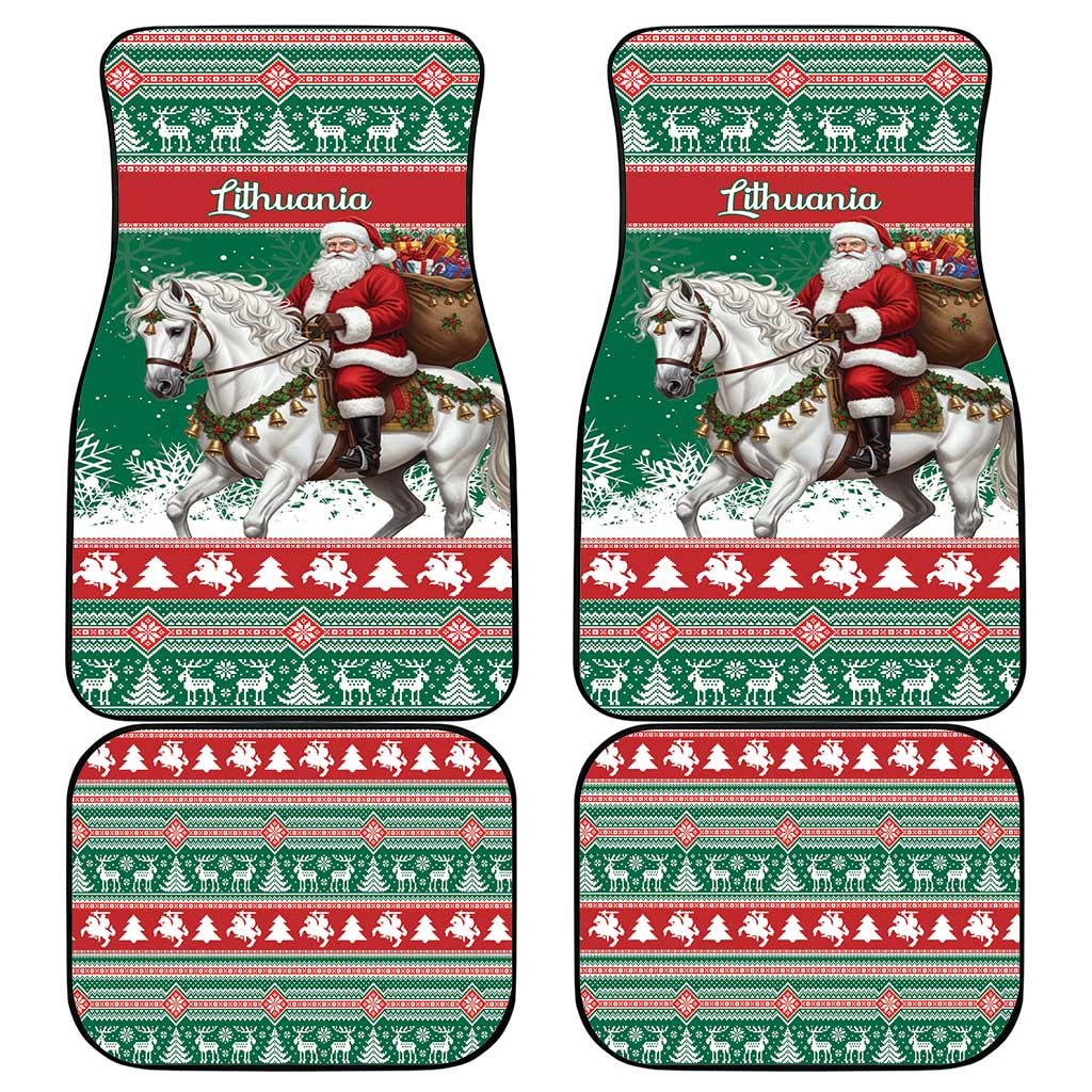 Lithuania Christmas Car Mats Santa Riding White Horse Linksmu Kaledu - Wonder Print Shop