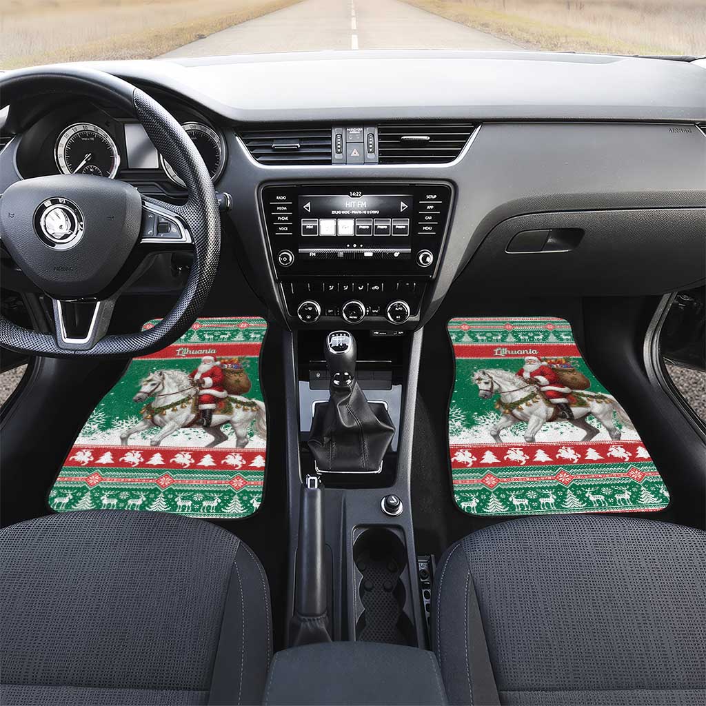Lithuania Christmas Car Mats Santa Riding White Horse Linksmu Kaledu - Wonder Print Shop