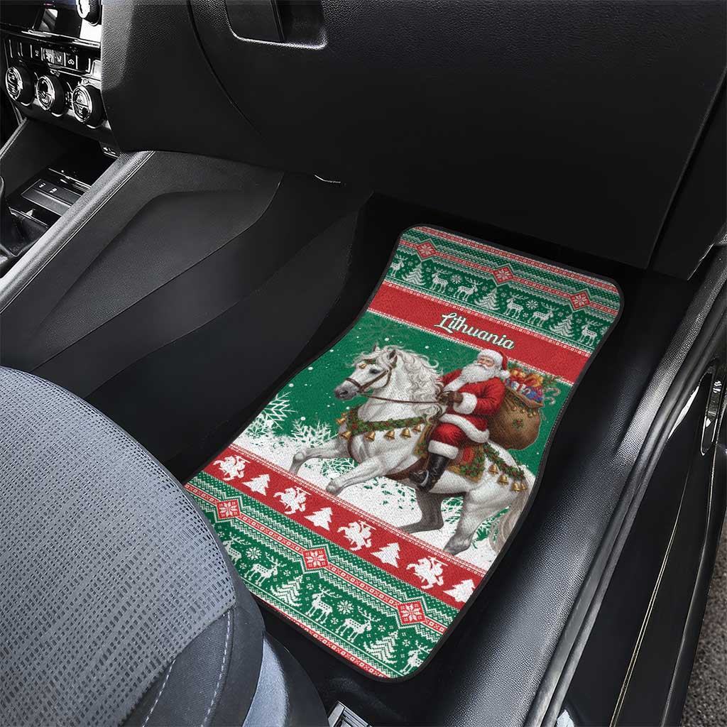Lithuania Christmas Car Mats Santa Riding White Horse Linksmu Kaledu - Wonder Print Shop