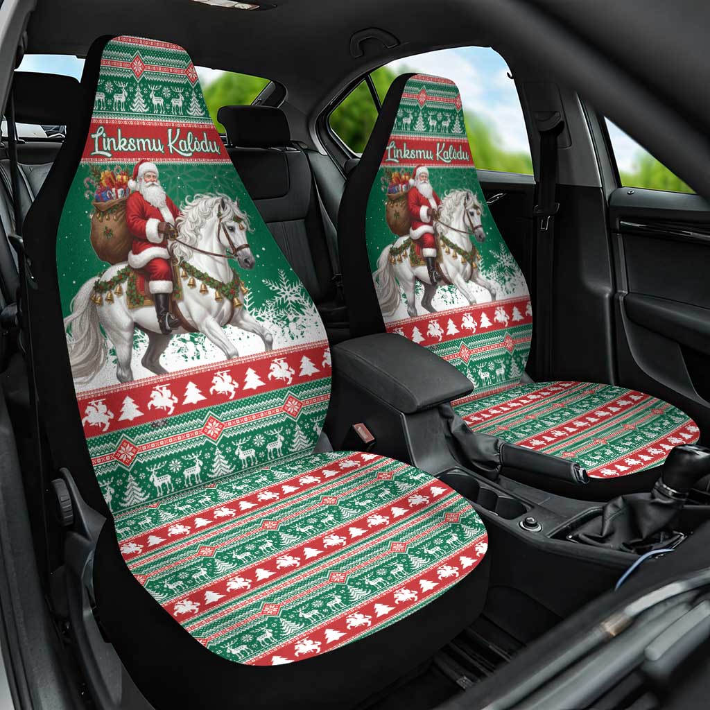 Lithuania Christmas Car Seat Cover Santa Riding White Horse Linksmu Kaledu - Wonder Print Shop