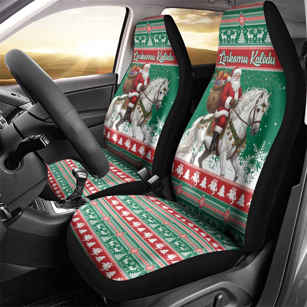 Lithuania Christmas Car Seat Cover Santa Riding White Horse Linksmu Kaledu - Wonder Print Shop