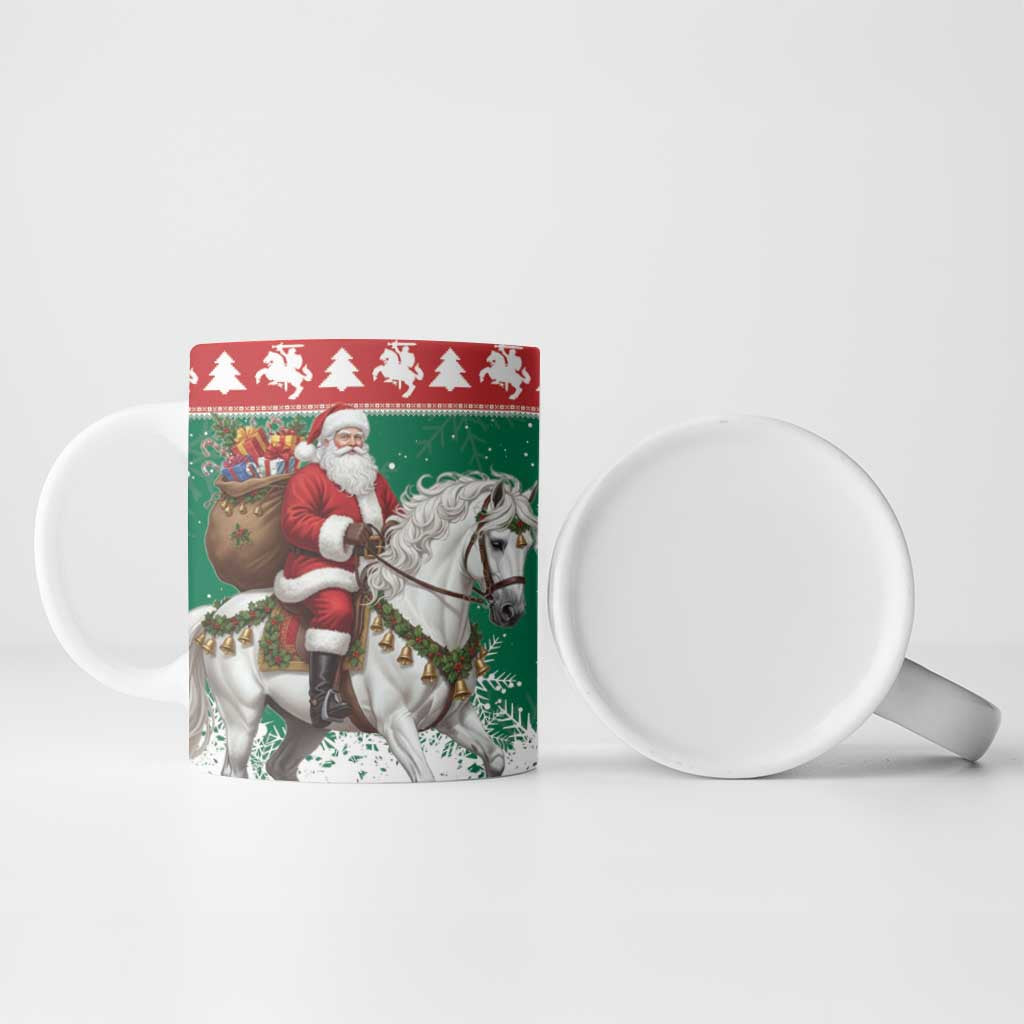 Lithuania Christmas Ceramic Mug Santa Riding White Horse Linksmu Kaledu - Wonder Print Shop