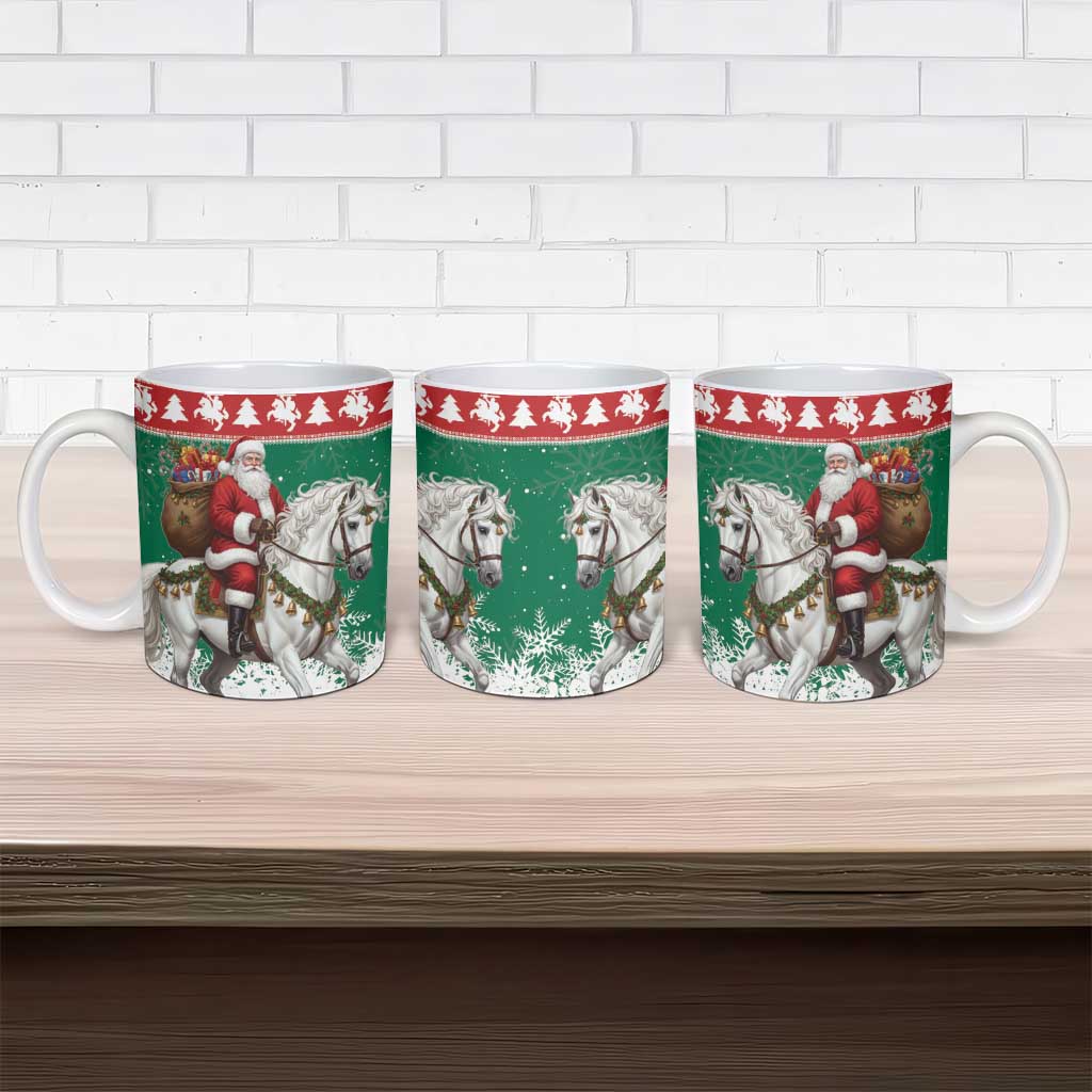 Lithuania Christmas Ceramic Mug Santa Riding White Horse Linksmu Kaledu - Wonder Print Shop