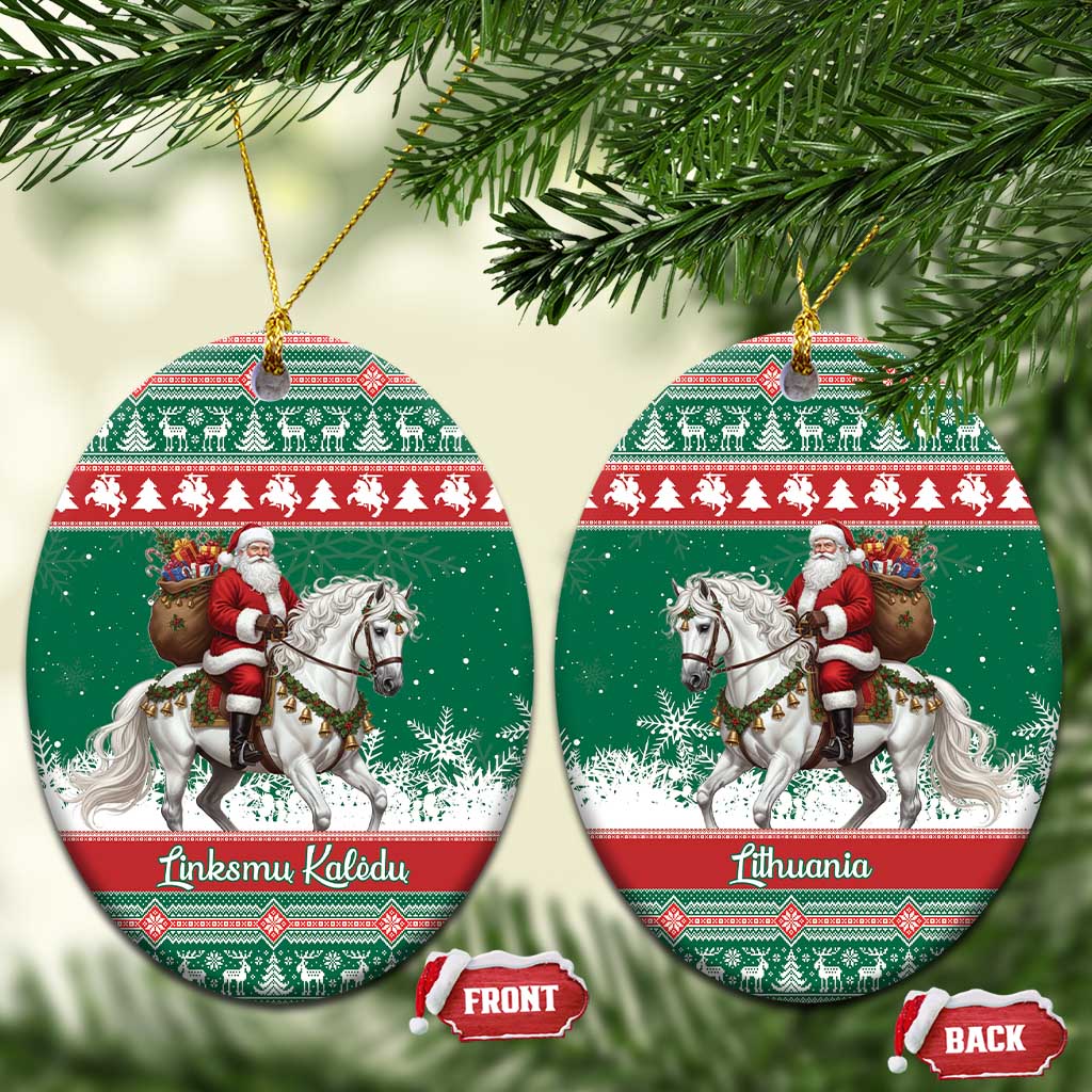 Lithuania Christmas Ceramic Ornament Santa Riding White Horse Linksmu Kaledu - Wonder Print Shop