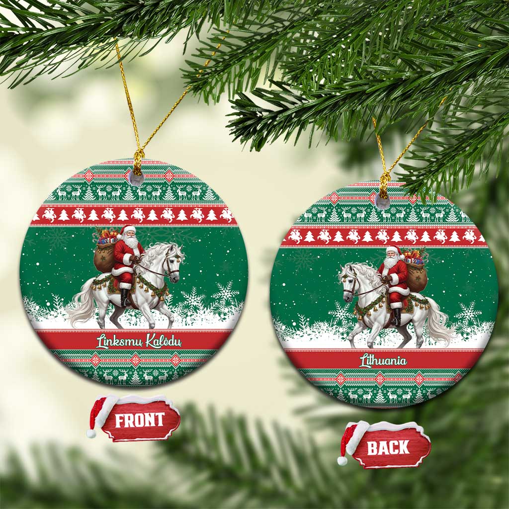Lithuania Christmas Ceramic Ornament Santa Riding White Horse Linksmu Kaledu - Wonder Print Shop
