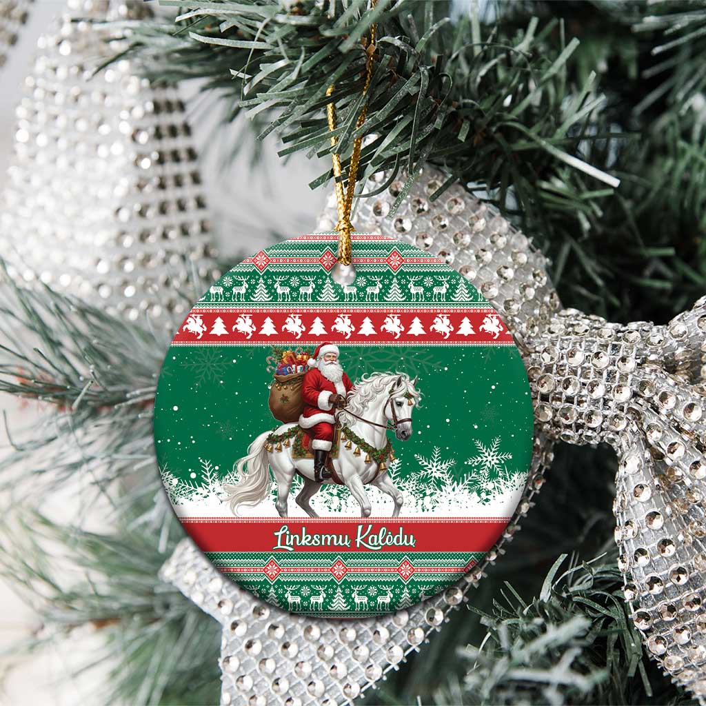 Lithuania Christmas Ceramic Ornament Santa Riding White Horse Linksmu Kaledu - Wonder Print Shop