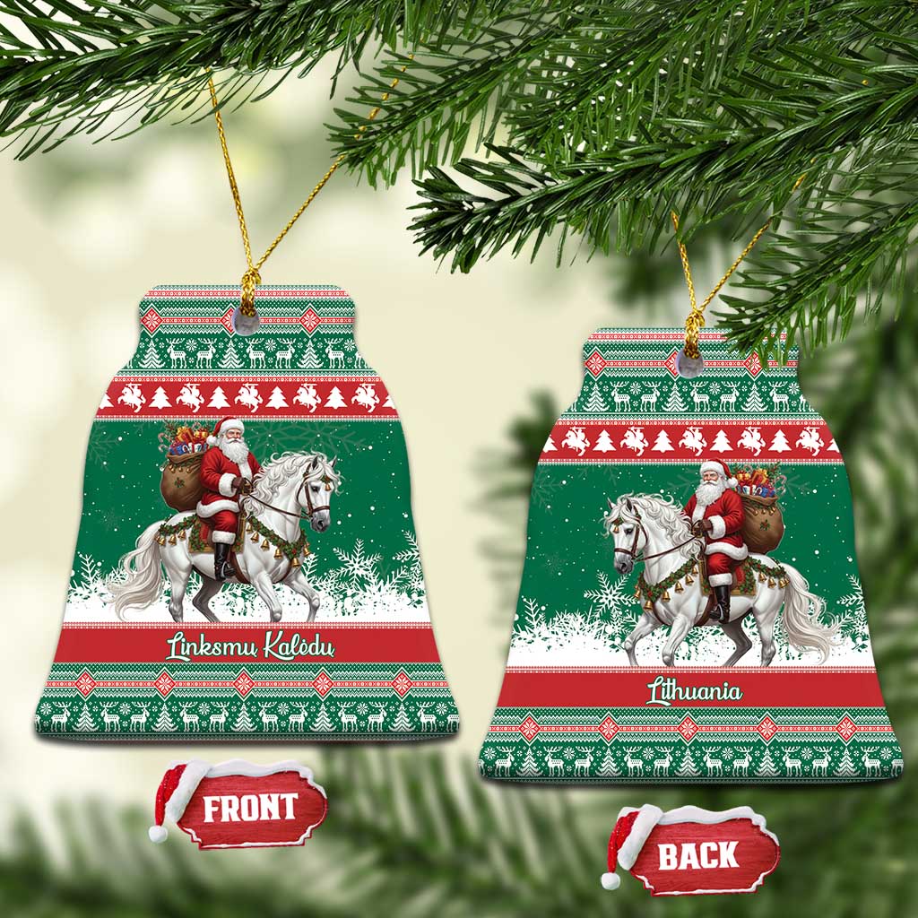 Lithuania Christmas Ceramic Ornament Santa Riding White Horse Linksmu Kaledu - Wonder Print Shop