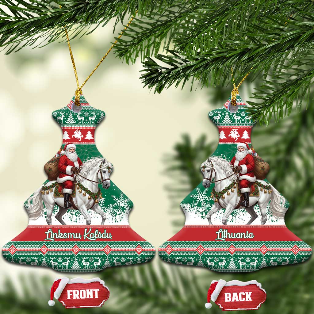 Lithuania Christmas Ceramic Ornament Santa Riding White Horse Linksmu Kaledu - Wonder Print Shop