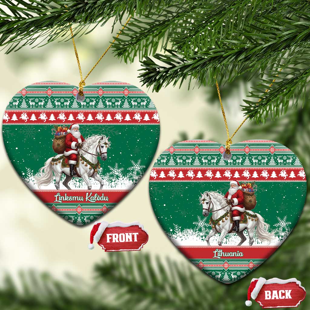 Lithuania Christmas Ceramic Ornament Santa Riding White Horse Linksmu Kaledu - Wonder Print Shop