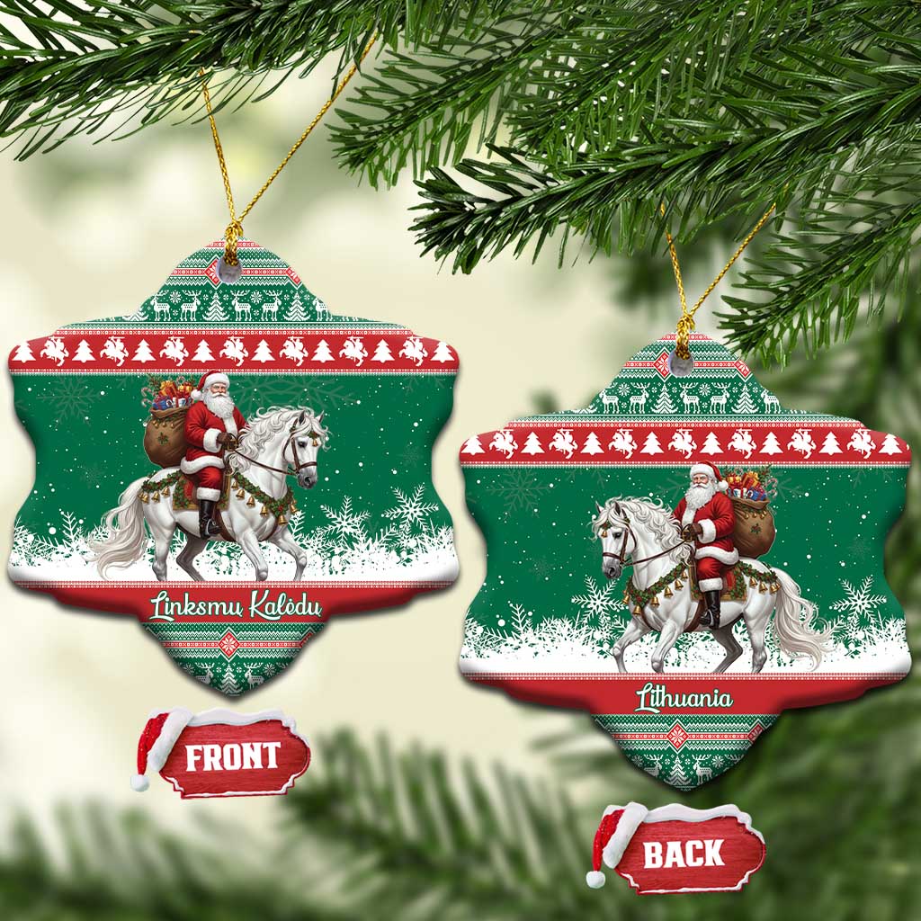 Lithuania Christmas Ceramic Ornament Santa Riding White Horse Linksmu Kaledu - Wonder Print Shop