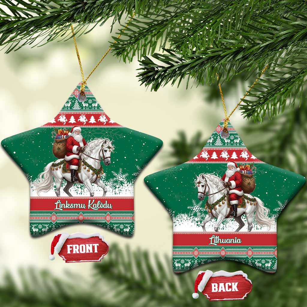 Lithuania Christmas Ceramic Ornament Santa Riding White Horse Linksmu Kaledu - Wonder Print Shop