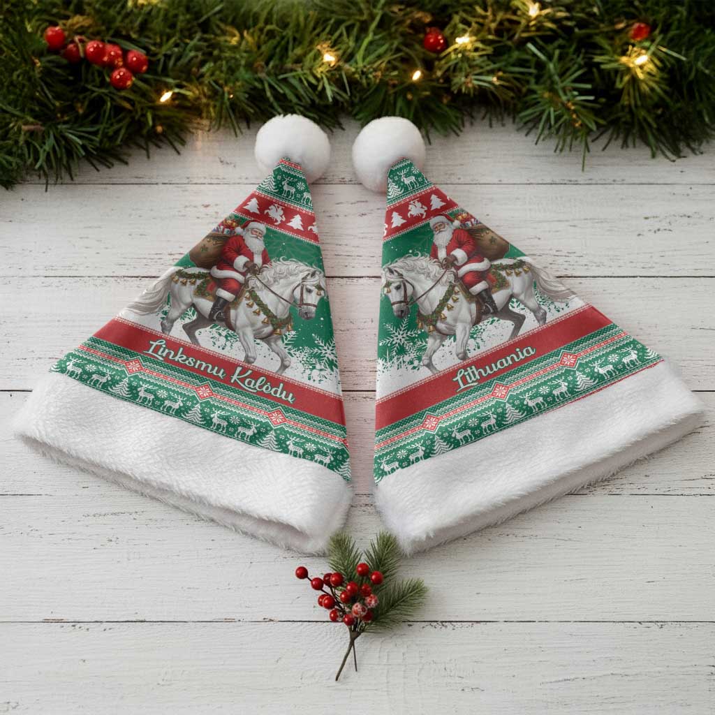 Lithuania Christmas Santa Hat Santa Riding White Horse Linksmu Kaledu - Wonder Print Shop