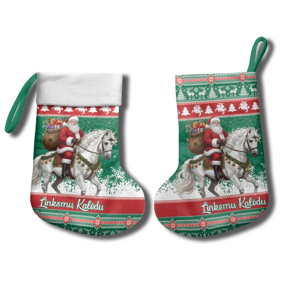 Lithuania Christmas Stocking Santa Riding White Horse Linksmu Kaledu - Wonder Print Shop