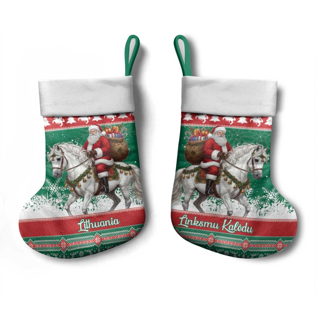 Lithuania Christmas Stocking Santa Riding White Horse Linksmu Kaledu - Wonder Print Shop