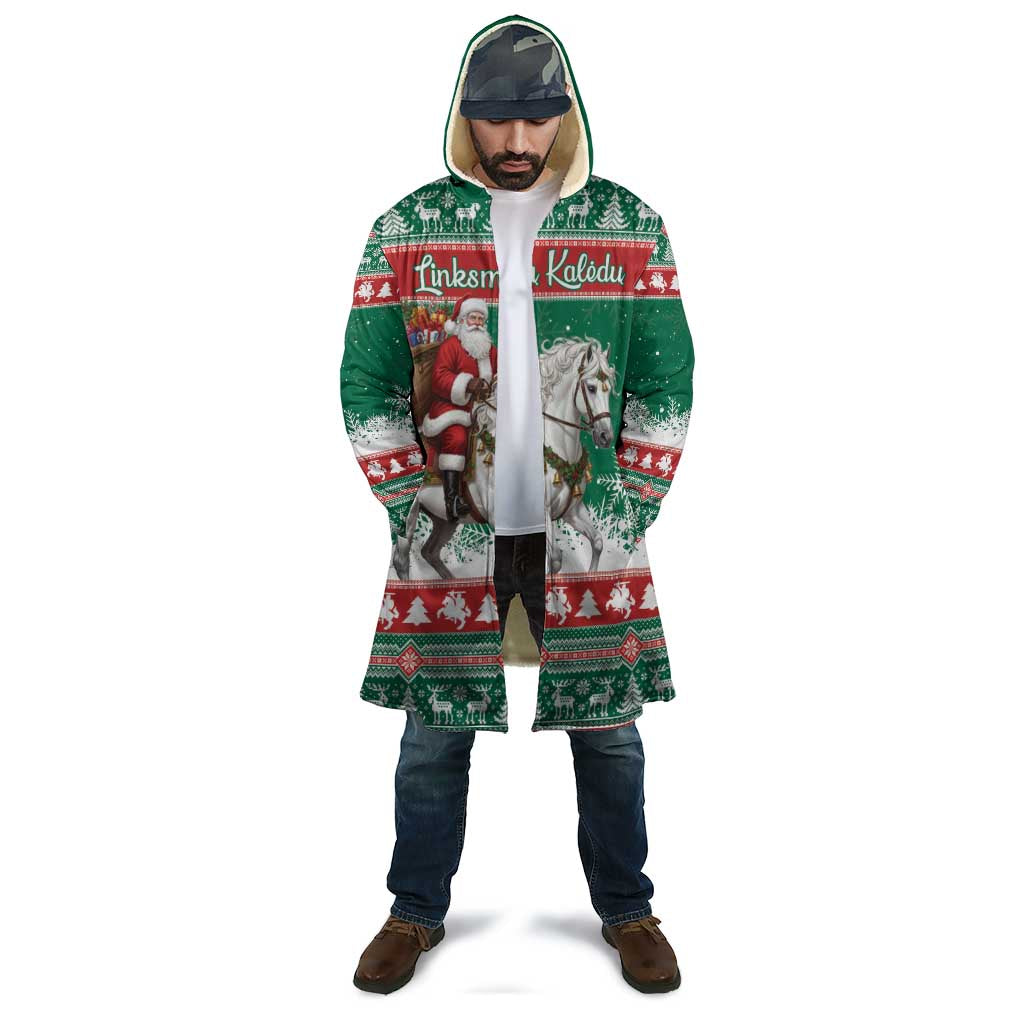 Lithuania Christmas Cloak Santa Riding White Horse Linksmu Kaledu - Wonder Print Shop