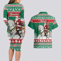 Lithuania Christmas Couples Matching Long Sleeve Bodycon Dress and Hawaiian Shirt Santa Riding White Horse Linksmu Kaledu - Wonder Print Shop
