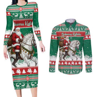 Lithuania Christmas Couples Matching Long Sleeve Bodycon Dress and Long Sleeve Button Shirt Santa Riding White Horse Linksmu Kaledu - Wonder Print Shop