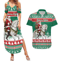 Lithuania Christmas Couples Matching Summer Maxi Dress and Hawaiian Shirt Santa Riding White Horse Linksmu Kaledu - Wonder Print Shop