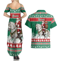 Lithuania Christmas Couples Matching Summer Maxi Dress and Hawaiian Shirt Santa Riding White Horse Linksmu Kaledu - Wonder Print Shop