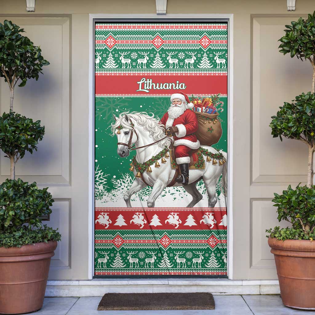 Lithuania Christmas Door Cover Santa Riding White Horse Linksmu Kaledu - Wonder Print Shop
