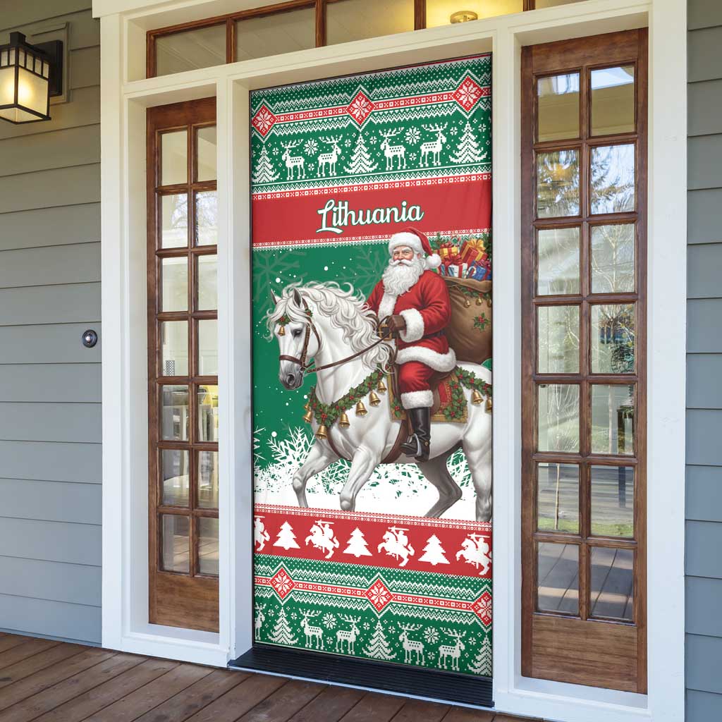 Lithuania Christmas Door Cover Santa Riding White Horse Linksmu Kaledu - Wonder Print Shop