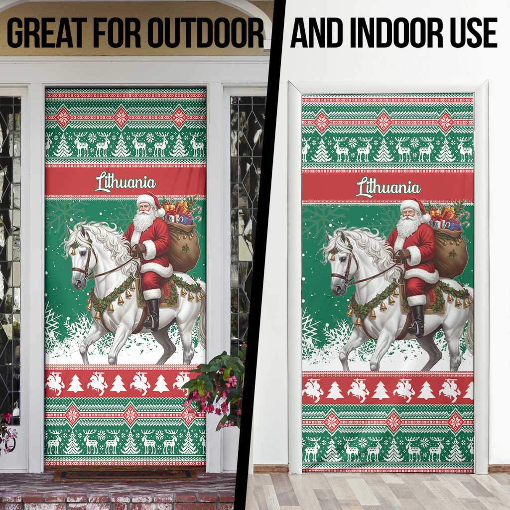 Lithuania Christmas Door Cover Santa Riding White Horse Linksmu Kaledu - Wonder Print Shop
