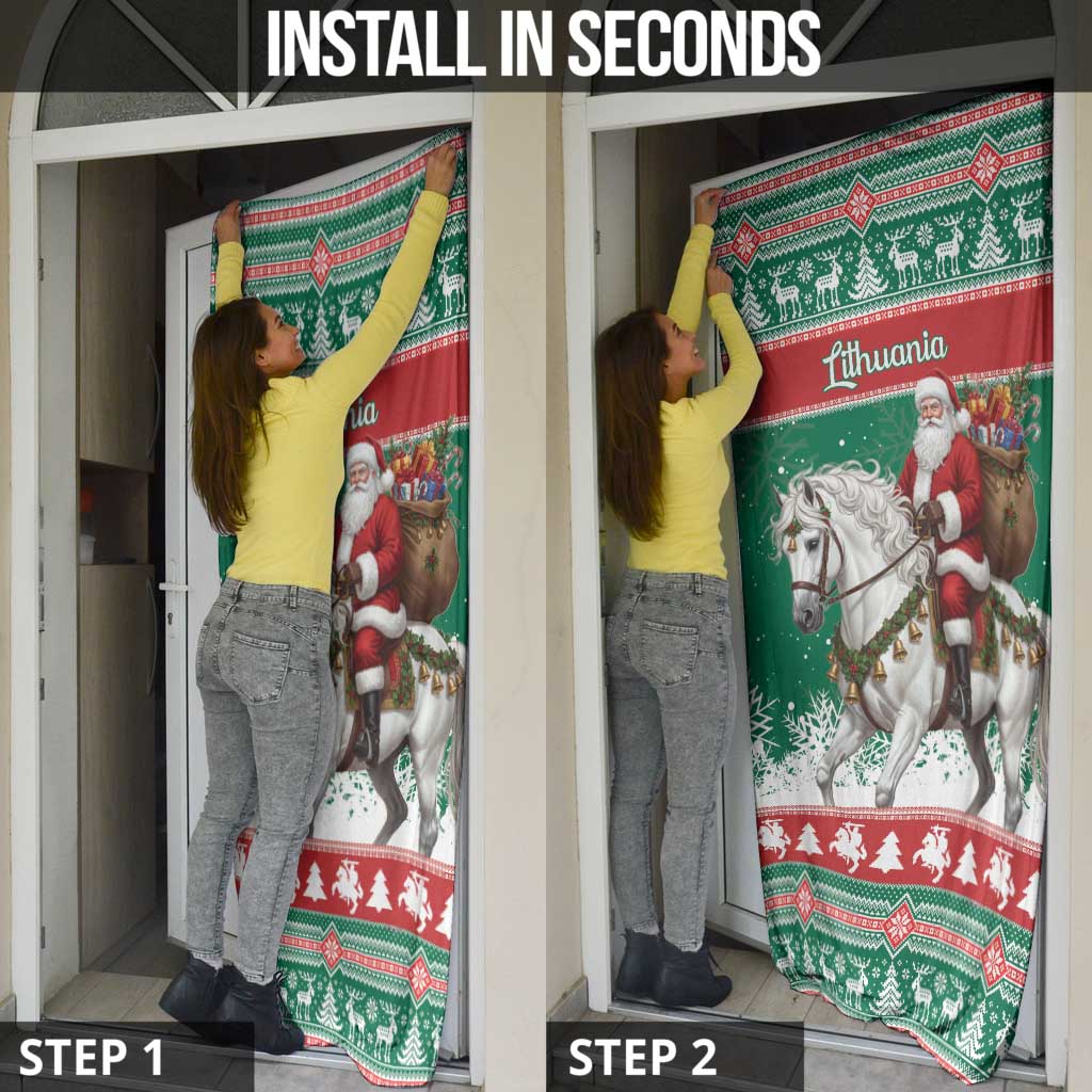 Lithuania Christmas Door Cover Santa Riding White Horse Linksmu Kaledu - Wonder Print Shop