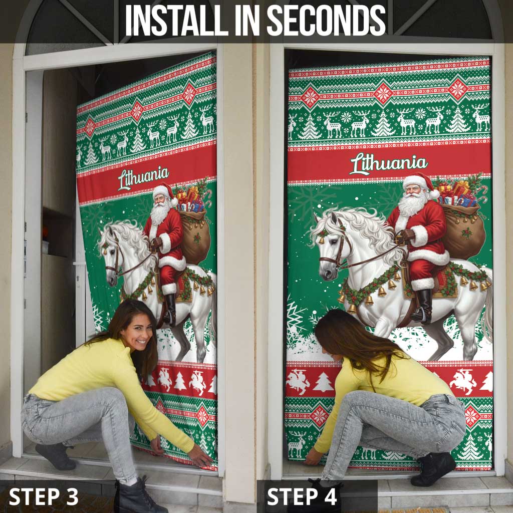 Lithuania Christmas Door Cover Santa Riding White Horse Linksmu Kaledu - Wonder Print Shop