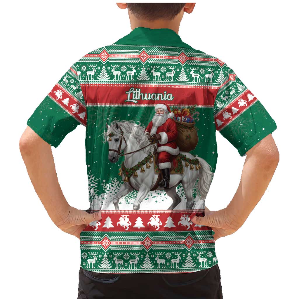 Lithuania Christmas Family Matching Mermaid Dress and Hawaiian Shirt Santa Riding White Horse Linksmu Kaledu - Wonder Print Shop