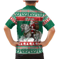 Lithuania Christmas Family Matching Mermaid Dress and Hawaiian Shirt Santa Riding White Horse Linksmu Kaledu - Wonder Print Shop