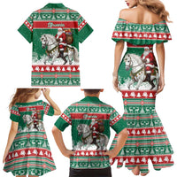 Lithuania Christmas Family Matching Mermaid Dress and Hawaiian Shirt Santa Riding White Horse Linksmu Kaledu - Wonder Print Shop